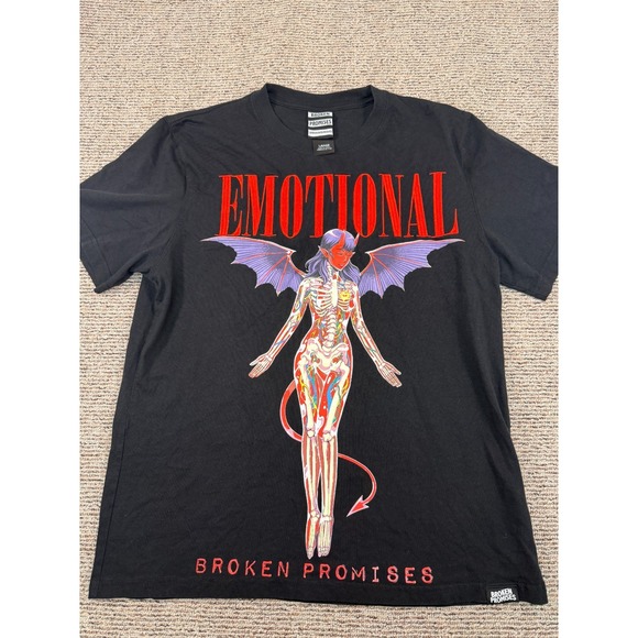Broken Promises Mens Black Embroidered "EMOTIONAL" T Shirt - Picture 1 of 7